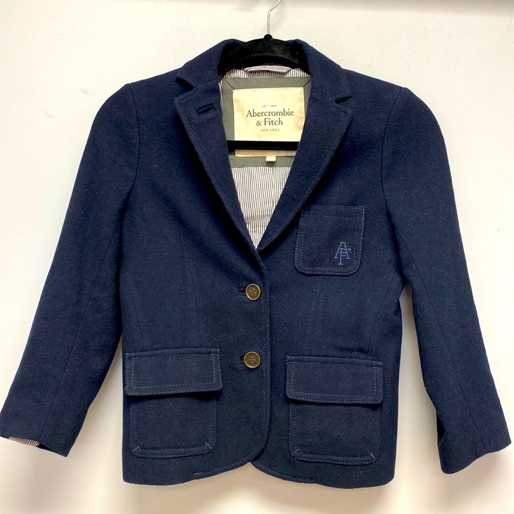 Abercrombie & Fitch Navy Wool Cropped 3/4 Sleeve Blazer Jacket
